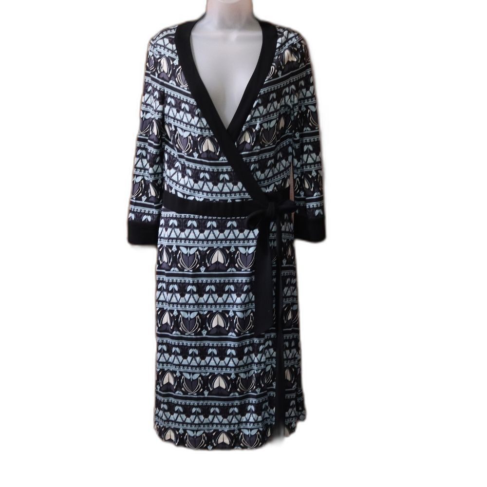 Diane Von Furstenberg Silk Blue & White Midi Wrap Dress Vintage 12